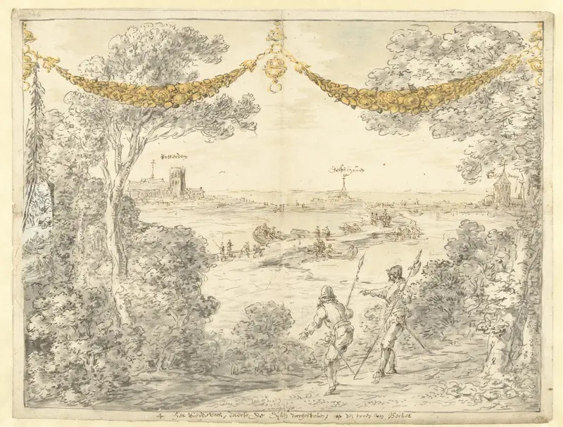 Het doorsteken van de dijk bij Berkel, 1574 Wall Art by Leonaert Bramer - High-Resolution Digital Print