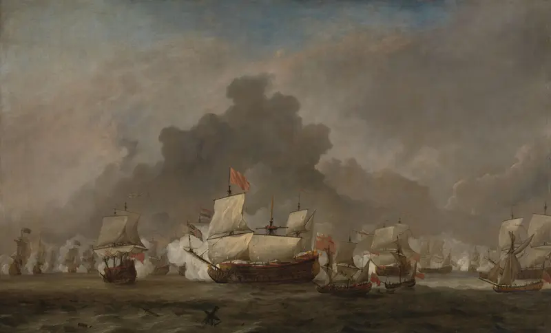 Het gevecht van Michiel Adriaenszoon de Ruyter tegen de hertog van York op de 'Royal Prince' tijdens de zeeslag bij Solebay, 7 juni 1672: episode uit de Derde Engelse Zeeoorlog (1672-74) Wall Art by Willem van de Velde (II) - High-Resolution Digital Print