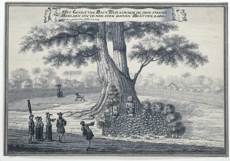 Het Gezigt van Bato Tulis alwaer drie steene syn te sien, effen booven Beuytenzorg Wall Art by Unknown - High-Resolution Digital Print
