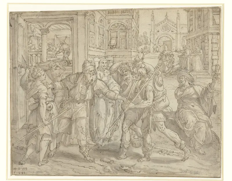 Het herbergen van vreemdelingen Wall Art by Maerten de Vos - High-Resolution Digital Print