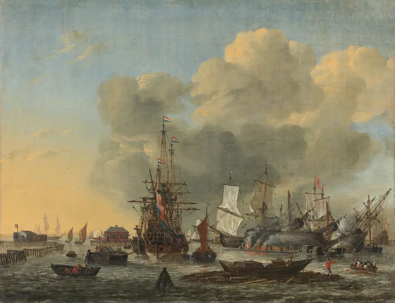 Het kalefateren van schepen bij de Hannekesboom op het IJ te Amsterdam Wall Art by Reinier Nooms - High-Resolution Digital Print