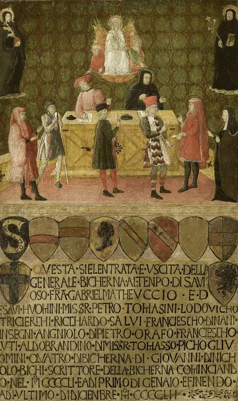 Het kantoor van de belastingsdienst (biccherna) van Siena. Wall Art by anonymous - High-Resolution Digital Print