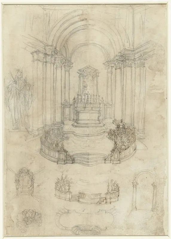 Het koor van een kerk en andere architectonische schetsen Wall Art by Unknown - High-Resolution Digital Print