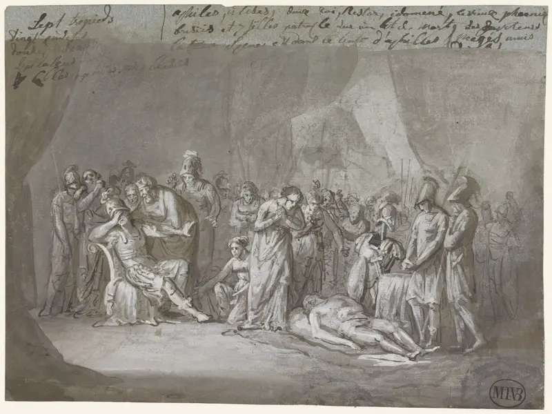 Het lijk van Patroclus in Achilles tent beweend Wall Art by Mattheus Ignatius van Bree - High-Resolution Digital Print