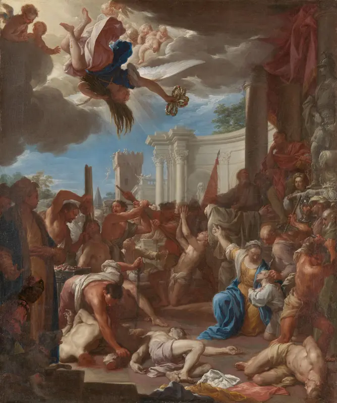 Het martelaarschap van de zeven broers, de zonen van de heilige Felicitas Wall Art by Francesco Trevisani - High-Resolution Digital Print