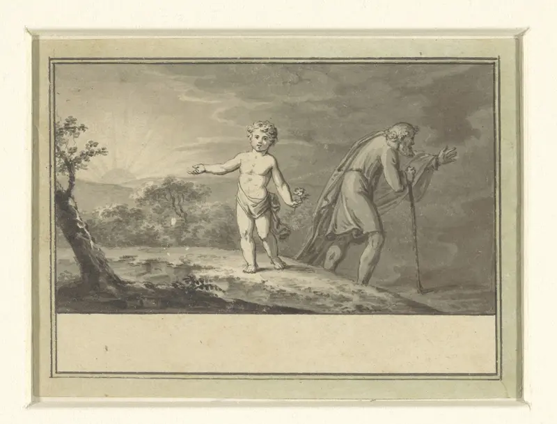 Het nieuwe en het oude jaar: een knaap en een grijsaard in een landschap Wall Art by Sigmund Ferdinand Ritter von Perger - High-Resolution Digital Print