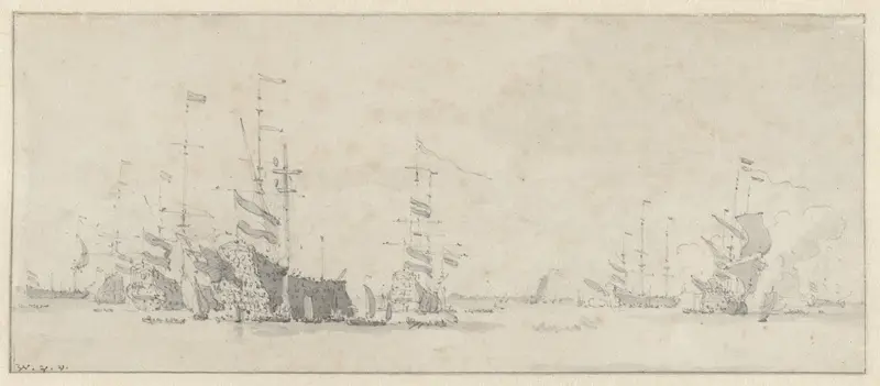 Het opbrengen van veroverde Engelse schepen Wall Art by Willem van de Velde (II) - High-Resolution Digital Print