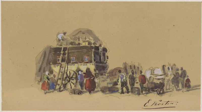 Het opladen van een reiswagen Wall Art by Everhardus Koster - High-Resolution Digital Print