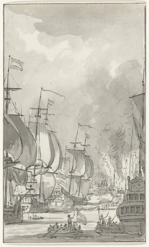 Het overvaren van de ketting in de Medway, 1667 Wall Art by Jacobus Buys - High-Resolution Digital Print
