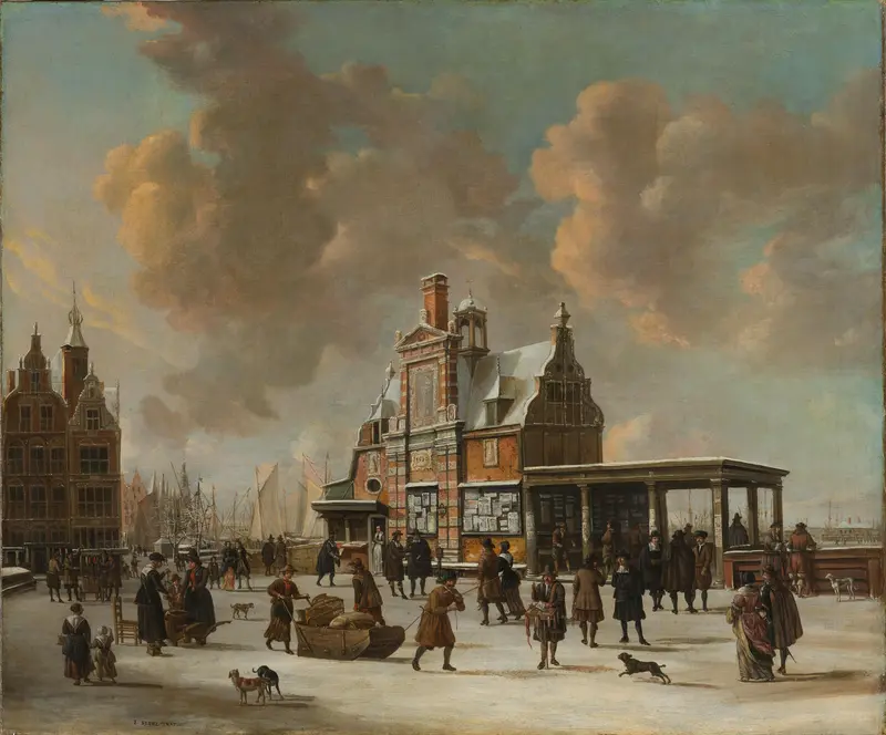 Het Paalhuis en de Nieuwe Brug te Amsterdam in de winter Wall Art by Jan Abrahamsz. Beerstraten - High-Resolution Digital Print
