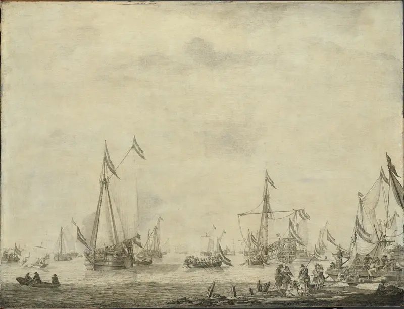 Het Prinsenjacht en het Statenjacht verlaten Moerdijk met Karel II van Engeland aan boord, 1660 Wall Art by Willem van de Velde (I) - High-Resolution Digital Print