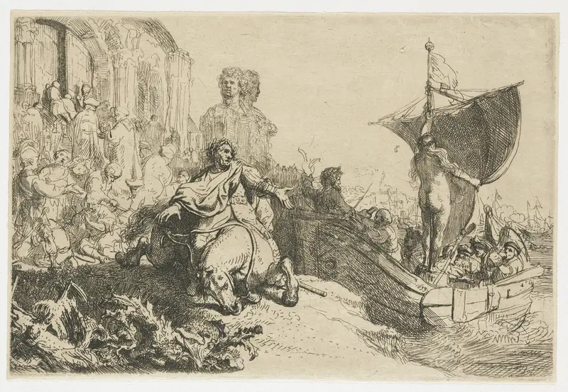 Het schip van Fortuna: de sluiting van de Janus tempel na de nederlaag van Marcus Antonius bij Actium Wall Art by Unknown - High-Resolution Digital Print