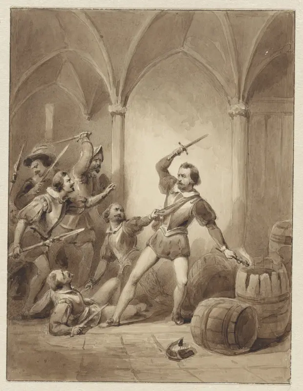 Het sneuvelen van Herman de Ruyter op Loevesteyn, 1570 Wall Art by Johann Wilhelm Kaiser (I) - High-Resolution Digital Print