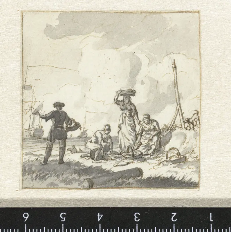 Het sorteren van vis op het strand Wall Art by Hendrik Kobell - High-Resolution Digital Print