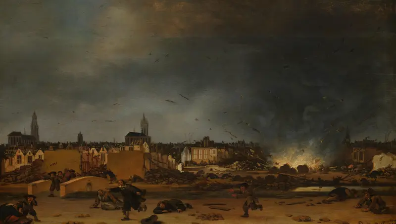 Het springen van de kruittoren in Delft, 12 oktober 1654 Wall Art by Egbert Lievensz. van der Poel - High-Resolution Digital Print