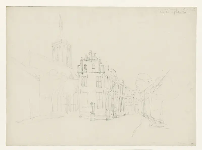 Het Stadhuis en de Grote Kerk te Hasselt Wall Art by Cornelis Springer - High-Resolution Digital Print
