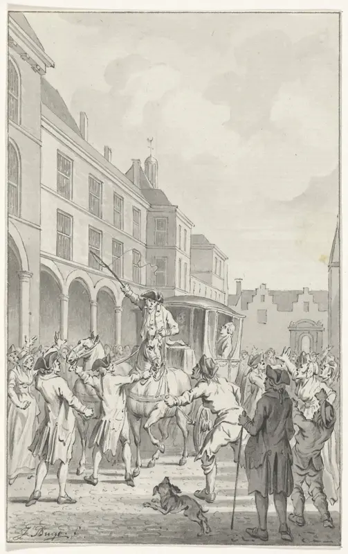 Het tegenhouden van de koets van de heren Gevaarts en De Gijzelaar, gedeputeerden van Dordrecht, op het Binnenhof te Den Haag, 17 maart 1786 Wall Art by Unknown - High-Resolution Digital Print