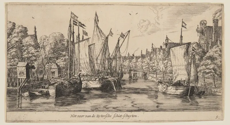 Het veer van de Uytersche Schiet-Schuyten, from Views of Amsterdam Wall Art by Reinier Nooms, called Zeeman - High-Resolution Digital Print