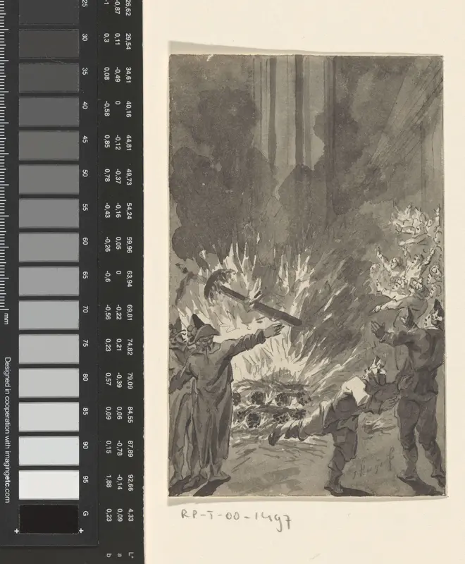 Het verbranden van de vrijheidsboom te Breda na het vertrek van de Fransen, april 1793 Wall Art by Unknown - High-Resolution Digital Print