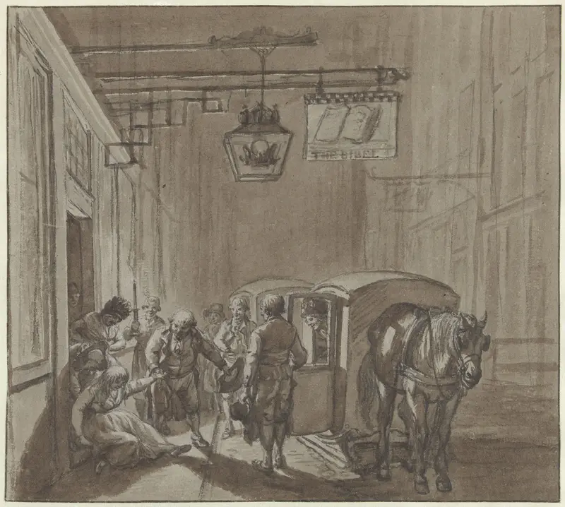 Het verlaten van de herberg Wall Art by Jacob Cats (1741-1799) - High-Resolution Digital Print