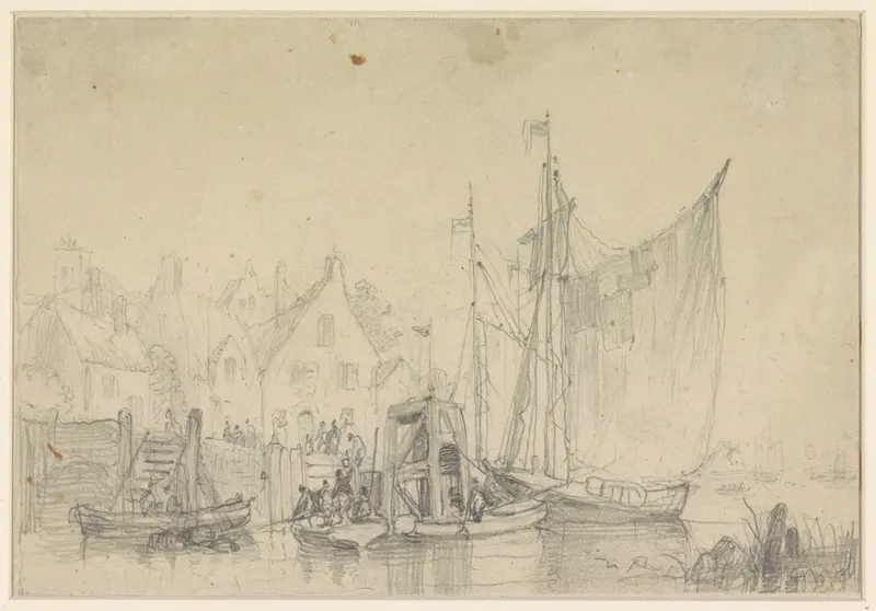Het vertrek van boten uit een dorp Wall Art by Henri Adolphe Schaep - High-Resolution Digital Print