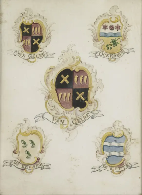 Het wapen van Anna Digna van Gelre, echtgenote van Laurens Jacobsz de Witte, met de wapens van haar vier grootouders Wall Art by anonymous - High-Resolution Digital Print