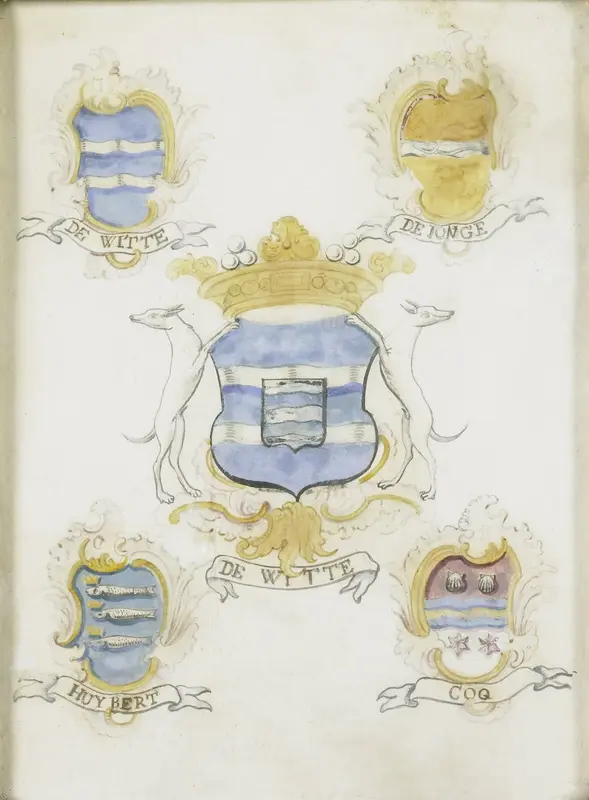 Het wapen van Jacob de Witte, vader van Laurens Jacobsz de Witte, met de wapens van zijn vier grootouders Wall Art by anonymous - High-Resolution Digital Print