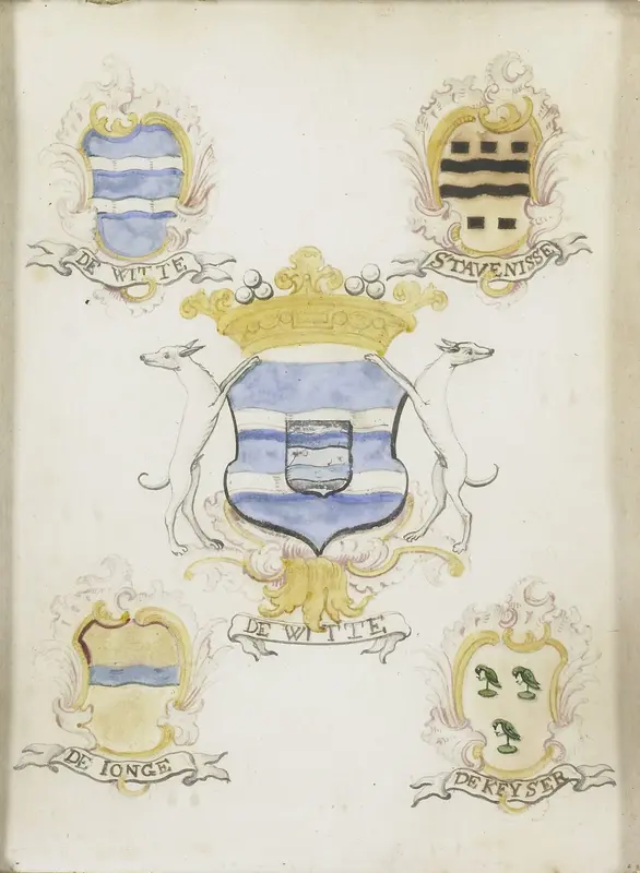 Het wapen van Laurens Jacobsz de Witte, vader van Anna Jacoba de Witte, met de wapens van zijn vier grootouders Wall Art by anonymous - High-Resolution Digital Print