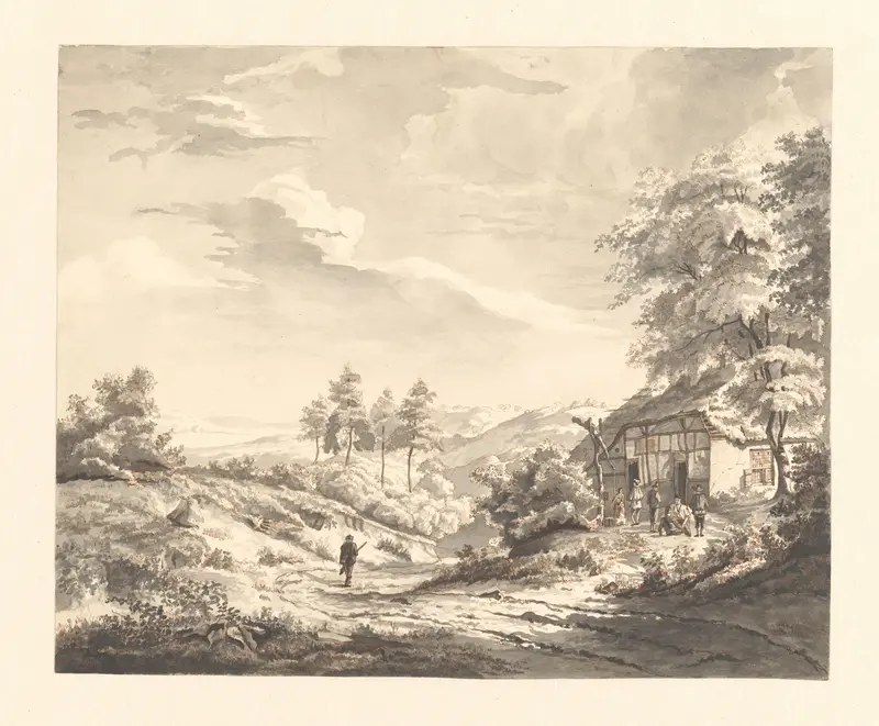 Heuvelachtig landschap met figuren bij een herberg Wall Art by H. Brandt - High-Resolution Digital Print