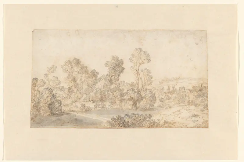 Heuvelachtig landschap met hoge bomen langs een rivier Wall Art by Gillis Claesz de Hondecoeter - High-Resolution Digital Print