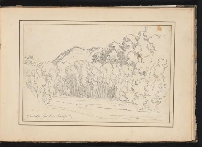 Heuvelachtig landschap met in de verte Castel San Petro te Sabino Wall Art by Unknown - High-Resolution Digital Print