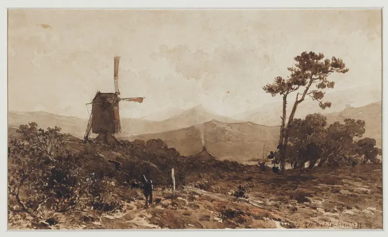 Heuvellandschap met links een molen Wall Art by Johan Hendrik Weissenbruch - High-Resolution Digital Print