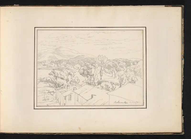 Heuvellandschap met op de voorgrond huizen te Belmonte Wall Art by Unknown - High-Resolution Digital Print