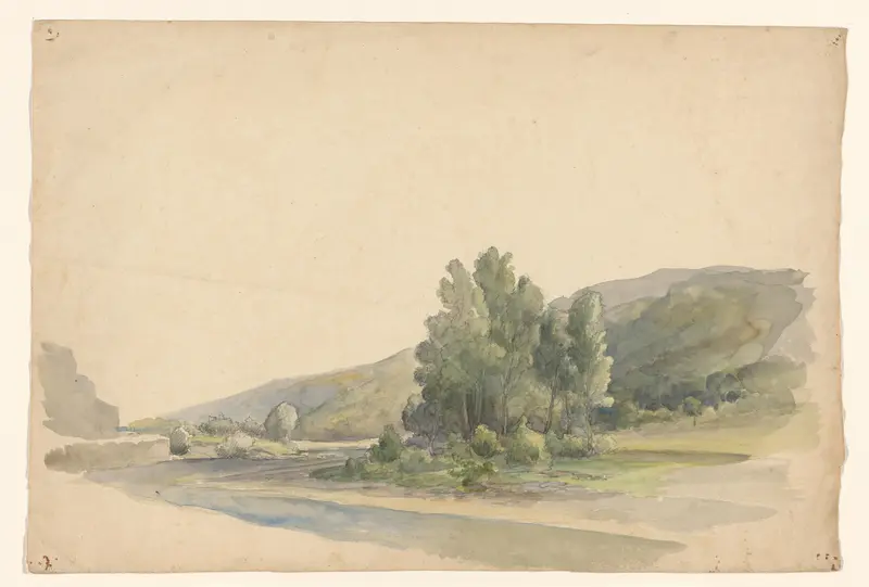 Heuvellandschap met water en bomen Wall Art by Jan Bedijs Tom - High-Resolution Digital Print