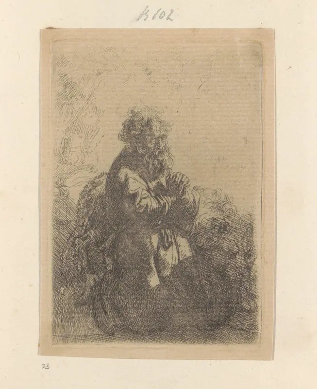 Hieronymus geknield in gebed, de blik naar beneden gericht Wall Art by Henry Louis Basan - High-Resolution Digital Print
