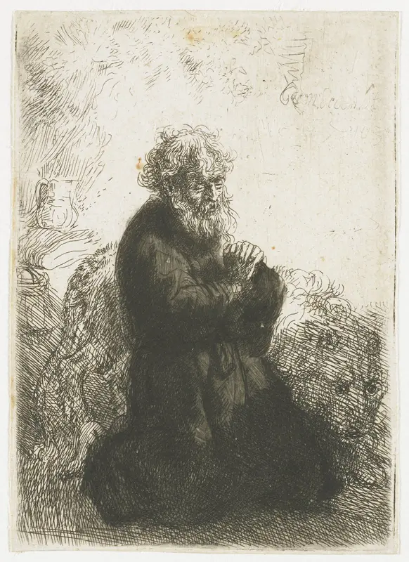 Hieronymus geknield in gebed, de blik naar beneden gericht Wall Art by Jean de Bary - High-Resolution Digital Print