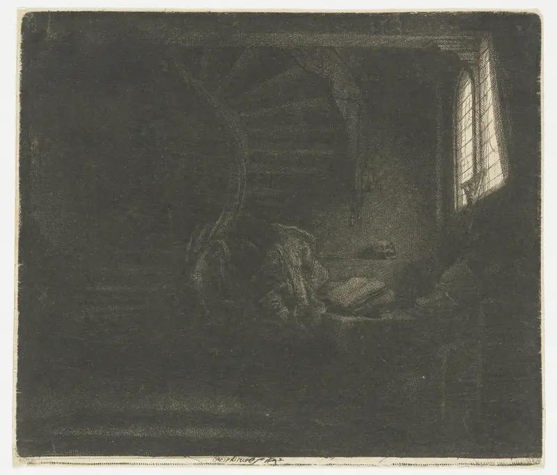 Hieronymus in een donker studeervertrek Wall Art by Unknown - High-Resolution Digital Print
