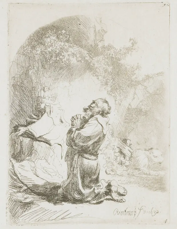 Hieronymus in gebed: plaat met gebogen bovenrand Wall Art by Unknown - High-Resolution Digital Print