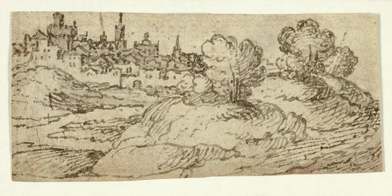 Hill Town with Trees in Foreground Wall Art by Unknown artist - High-Resolution Digital Print