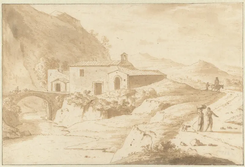 Hilly Landscape with a Chapel by a Bridge Wall Art by Bartholomeus Appelman - High-Resolution Digital Print