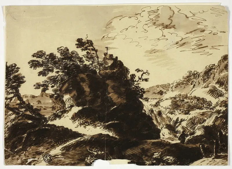 Hilly Landscape with Figure in Foreground Wall Art by Unknown - High-Resolution Digital Print