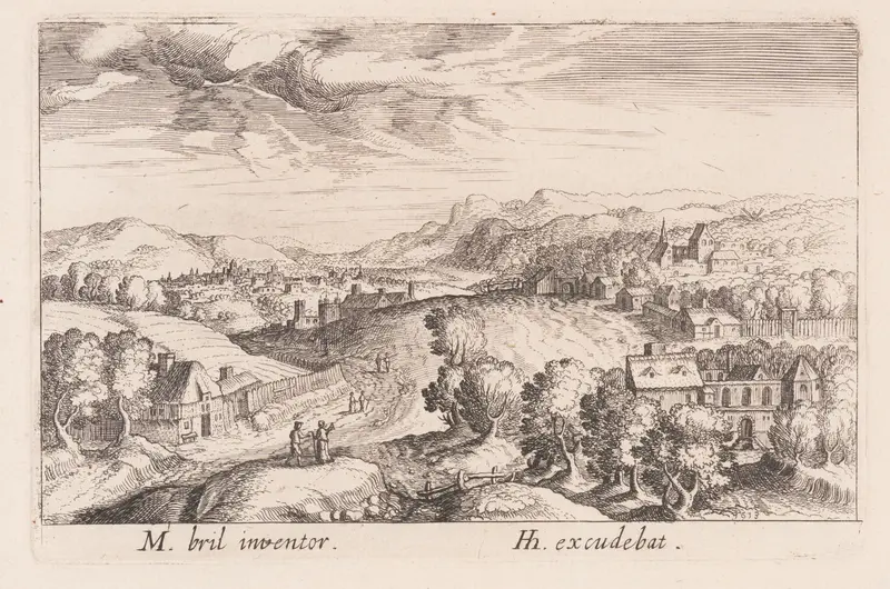 Hilly Landscape with Three Couples, from Topographia Variarum Regionum Wall Art by Simon Frisius - High-Resolution Digital Print