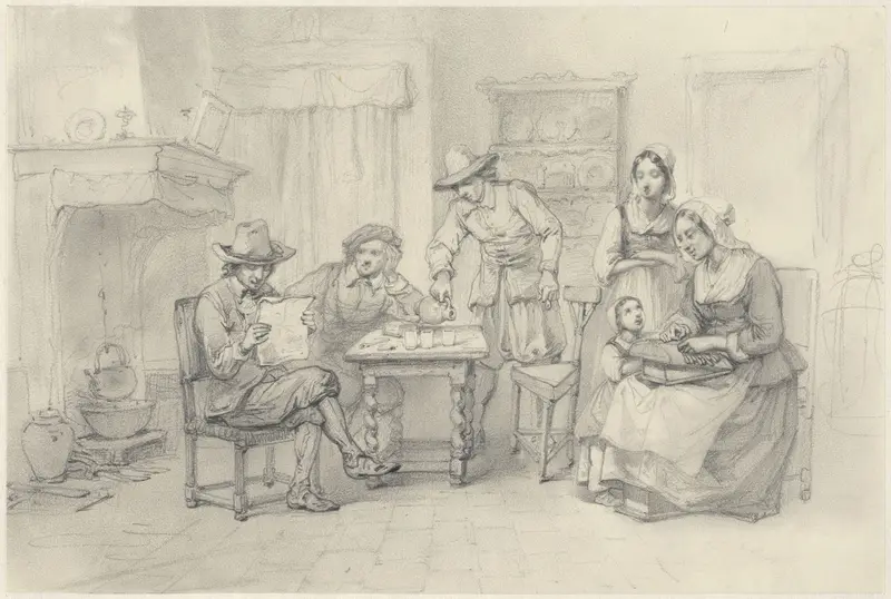 Historisch interieur met figuren rond een tafel Wall Art by Willem Pieter Hoevenaar - High-Resolution Digital Print