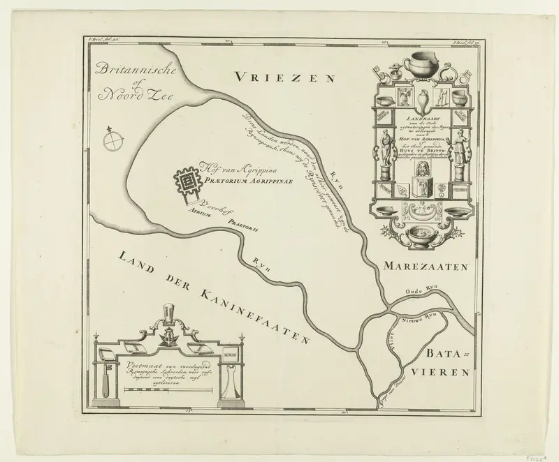 Historische kaart van de monding van de Rijn en het Huis te Britten Wall Art by anonymous - High-Resolution Digital Print