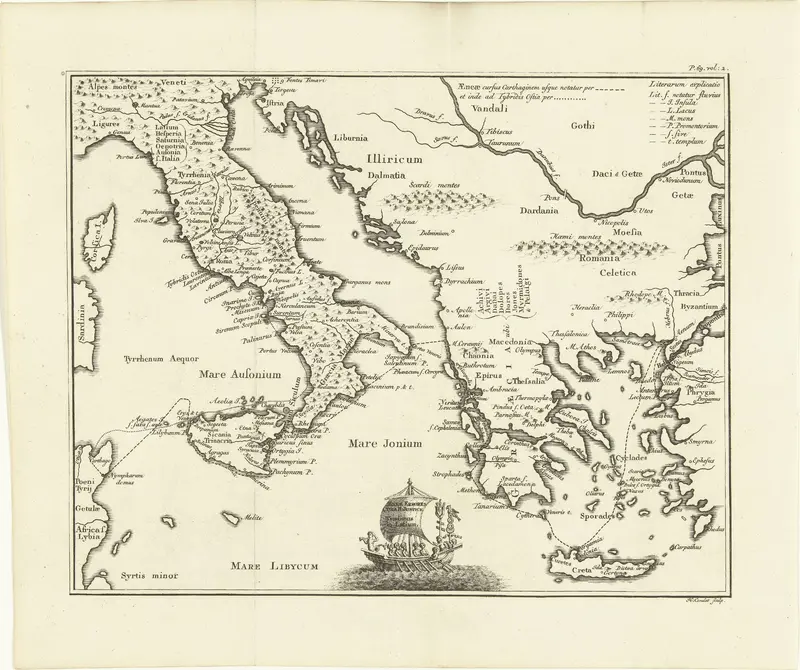 Historische kaart van Griekenland en Italië Wall Art by Unknown - High-Resolution Digital Print