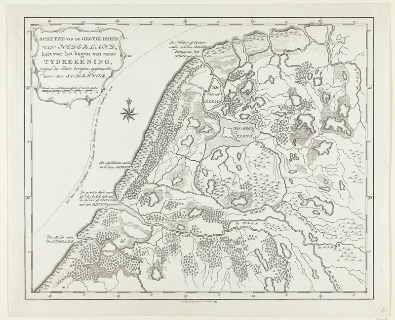 Historische kaart van Nederland aan het begin van de jaartelling Wall Art by Unknown - High-Resolution Digital Print