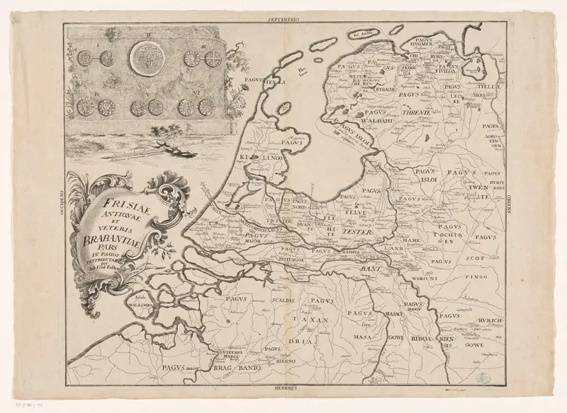 Historische kaart van Nederland in de laat-Romeinse tijd Wall Art by Unknown - High-Resolution Digital Print