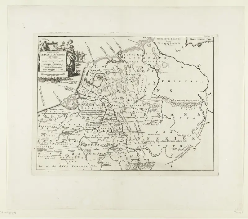 Historische kaart van Nederland met de gebieden van de Bataven en Friezen Wall Art by Jan Luyken - High-Resolution Digital Print