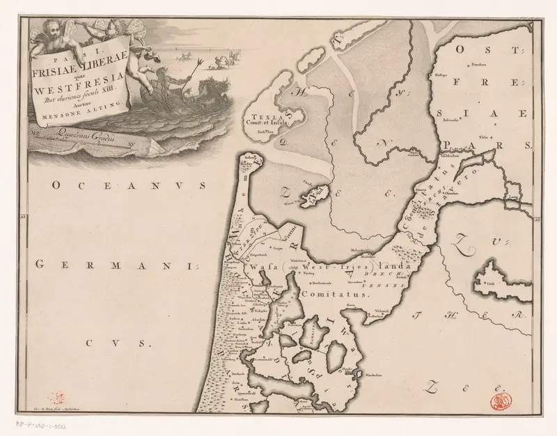 Historische kaart van Nederland met de gebieden van de Bataven en Friezen Wall Art by Menso Alting - High-Resolution Digital Print