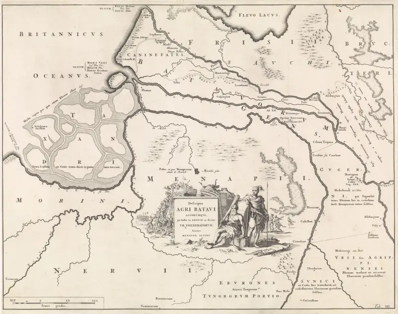 Historische kaart van Nederland met de gebieden van de Bataven en Friezen III Wall Art by Jan Luyken - High-Resolution Digital Print